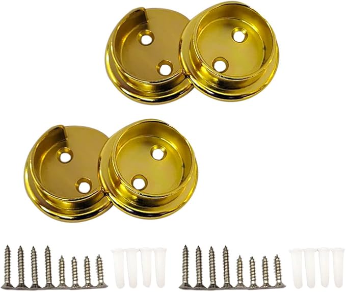 QCAA Heavy Duty Solid Metal Closet Rod Socket Set, 1-3/8'', Polish Brass, 2 Pair, Made In Taiwan