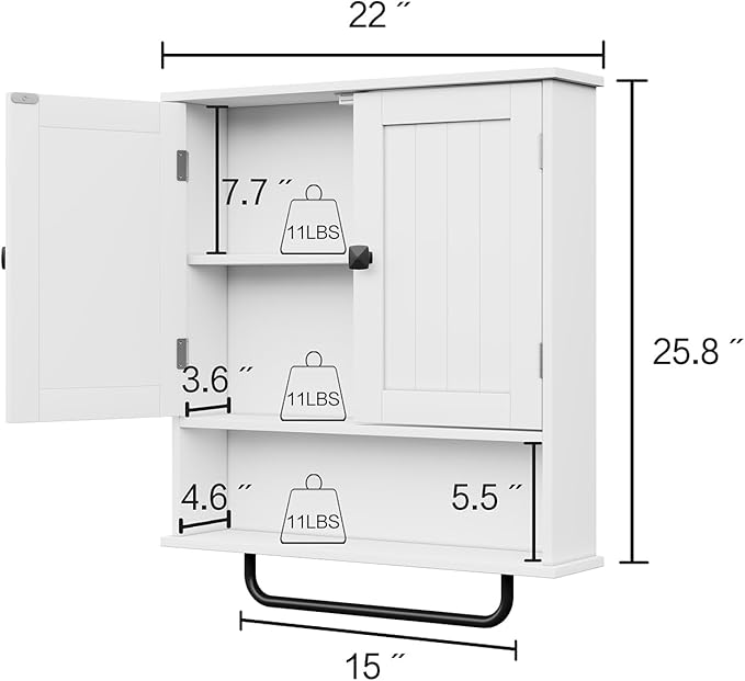 RRX Bathroom Cabinet Wall Mounted Medicine Cabinets with Towels Bar, Over The Toilet Storage Cabinet with 2 Doors and Adjusta