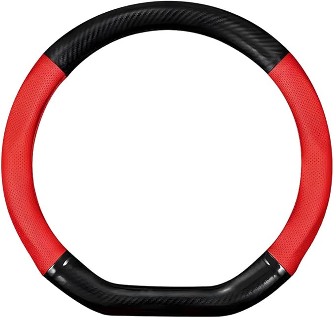 Car Breathable Steering Wheel Cover, Carbon Fiber Wear-Resistant D Shape Steering Wheel Protector for Comfy Grip, Universal N