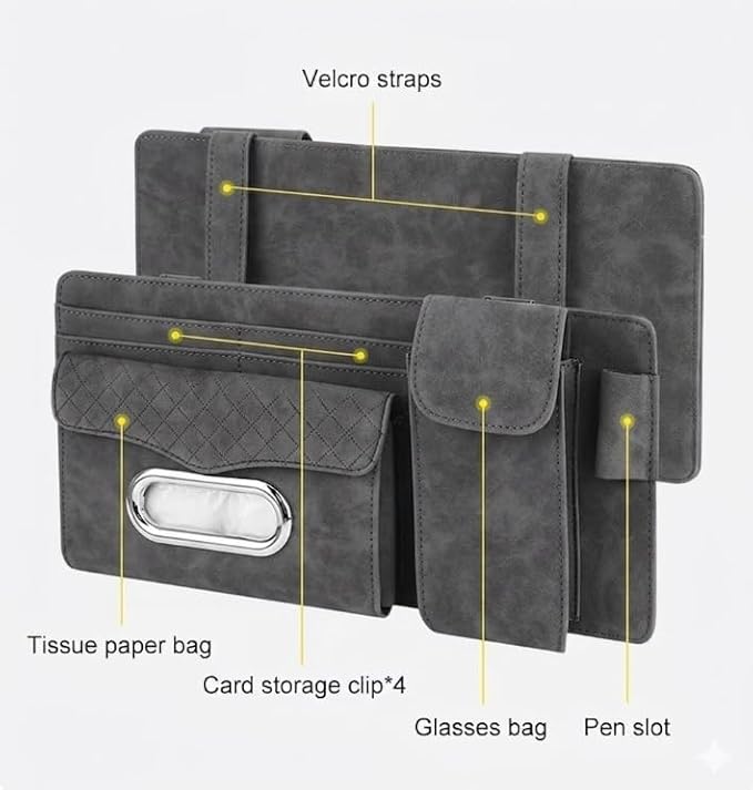 Multifunctional Car Visor Organizer (Suede leather - Gray)