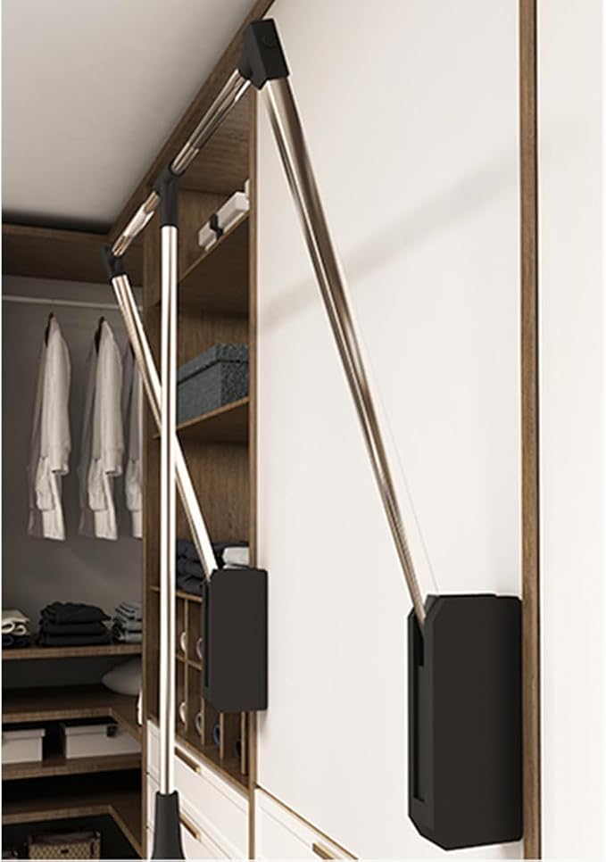 Pull Down Closet Rod, 60 lbs Load Capacity, Stainless Steel Adjustable 26-35 inches Soft-Close Wardrobe Lift Rail Organizer f