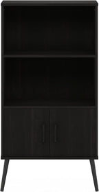 Furinno Claude Mid Century Style Accent Wooden Leg Bookcase Cabinet with Storage Organizer Shelves, Espresso