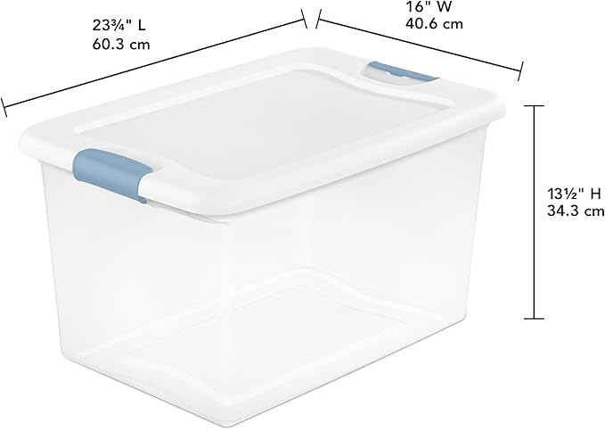 Sterilite 4-Pack 64 Quart Latching Box, Clear Plastic Storage Organizer Bins with White Lids - Large Stackable Containers for