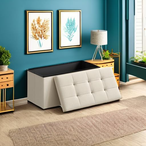 SONGMICS MAZIE Collection - 30 Inches Folding Storage Ottoman Bench, Ottoman Foot Rest, End of Bed Bench, Storage Chest, Load