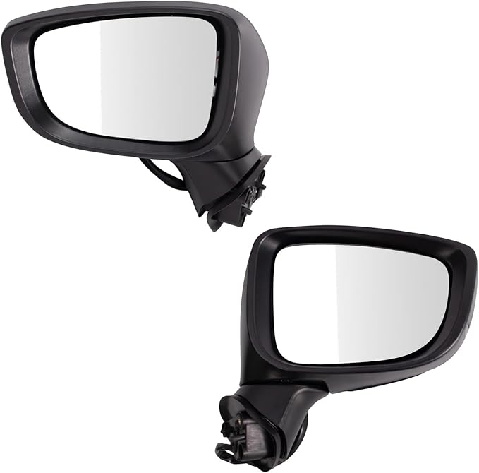 TRQ Driver and Passenger Side Power Heated Mirror Set Smooth Black Paint to Match Compatible with 2017-2018 Mazda 3 MA1320230