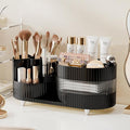 Rotating Vanity Organizer with Brush Holder and Drawer, 3 Layer Cosmetic Skincare Storage, Large Countertop Makeup Perfume & 