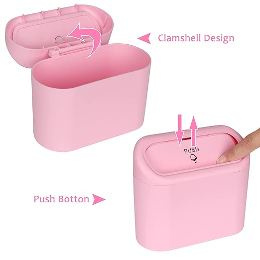 Accmor Car Trash Can with Lid, Leakproof Vehicle Garbage Organizer Holder Bin with 60 Pack Trash Bags, Mini Auto Dustbin Accessories Storage Container for Vans, SUVs, Office (Pink)