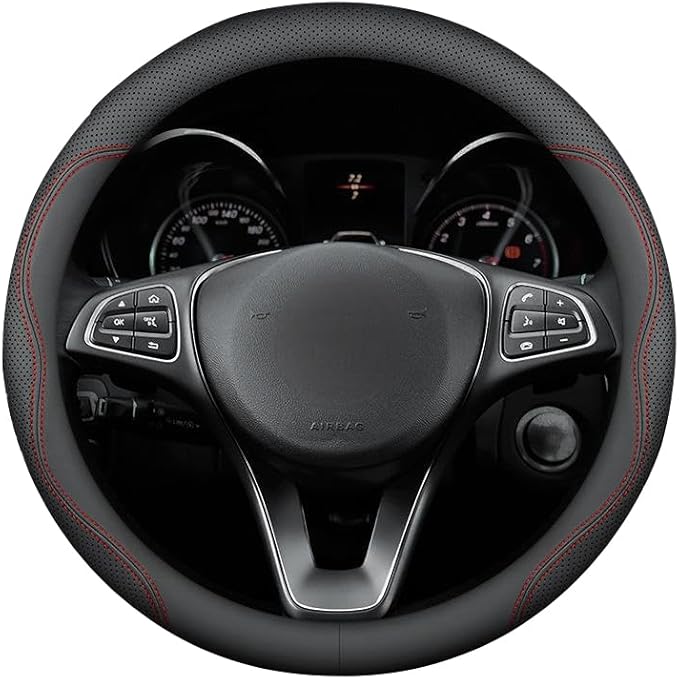 RYE for Jeep Steering Wheel Cover, Leather Car Steering Wheel Cover Heavy-Duty Durable Breathable, for Jeep Grand Cherokee Wrangler Compass Gladiator - Black Pattern 3