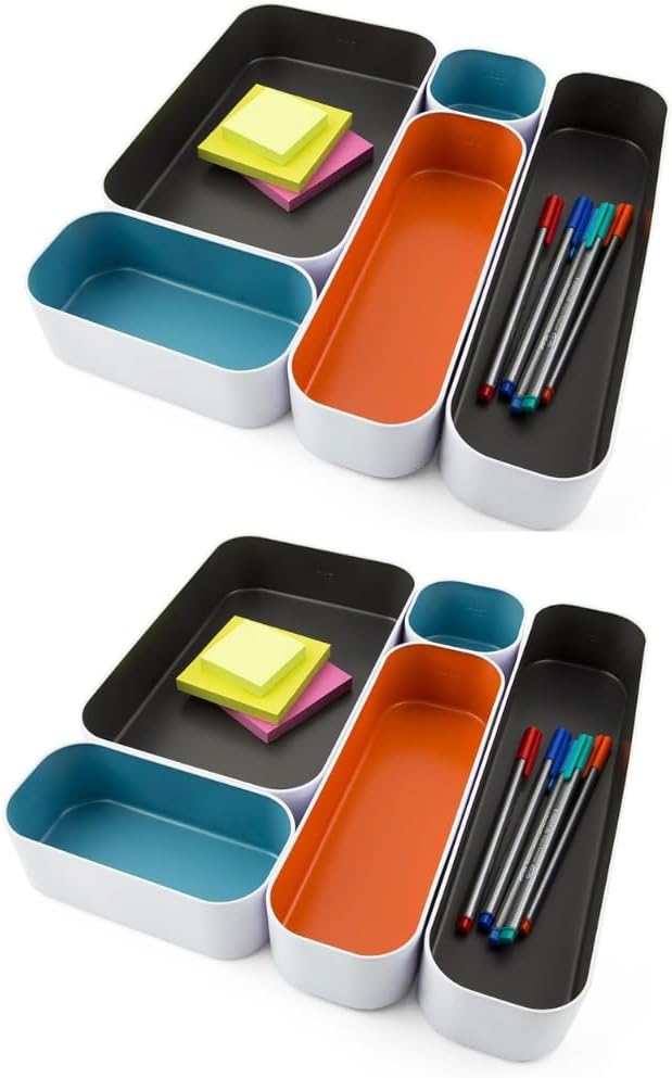 Three by Three Seattle 10 Piece Metal Organizer Tray Set for Storing Makeup, Stationery, Utensils, and More in Office Desk, K