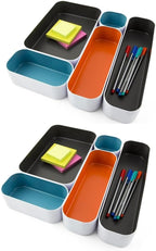Three by Three Seattle 10 Piece Metal Organizer Tray Set for Storing Makeup, Stationery, Utensils, and More in Office Desk, K