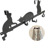 Evelots Over The Door 4 Hook Towel/Coat Rack Hanger Organizer, Kitty Cat Design-Easy No Tool Installation-Black Iron-Holds 20