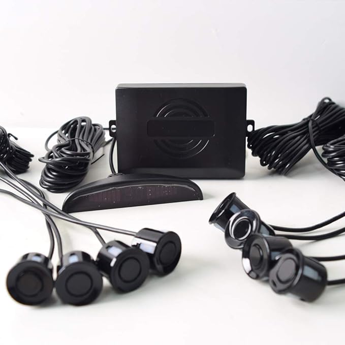 Car Reverse Parking Radar System with 8 Parking Sensors Distance Detection + LED Distance Display + Sound Warning (Black Color)