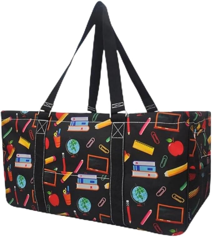 NGIL Extra Large Utility Tote Reusable Grocery Bag Oversized Collapsible for Groceries, Storage, Picnic, Beach (Teacher Appreciation-Black)