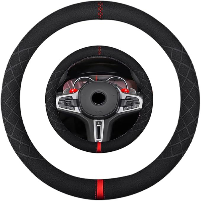 Suede Steering Wheel Cover,Compatible with BMW 530 E90 X3 Suede Leather Sport Non-Slip Wheel Cover Car Interior Accessories 15 inch for Man and Women