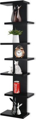 7 Tier Wall Shelf Unit-Black Floating Shelves for Home Decor, Modern Unique Asymmetric Design for Bedroom & Living Room Stora