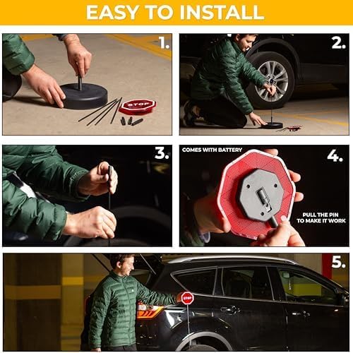 Zento Deals LED Flashing Stop Sign Parking Assistant for Garage- 7” Bright Red Stop Sign, Warning Car Stop Indicator Sensor for Vehicles, Adjustable Height, Premium Quality - 2