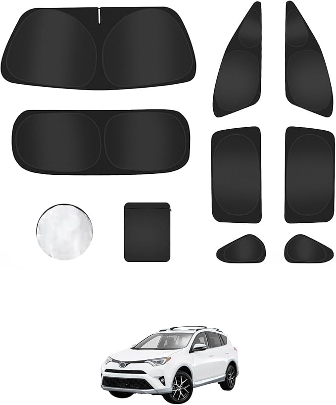 8PCS Window Shades for Toyota RAV4(2013-2018) Accessories – Full Coverage Sun Shade for Side Windows, Rear Triangular & Windshield – UV Protection & Privacy for Camping, Napping, Relaxing