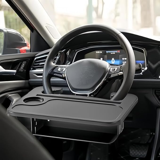 2 in 1 Steering Wheel Desk Compatible with Tesla Model 3/Model Y/Model S/Model X, Multifunction Steering Wheel Tray Laptop Table Car Seat Organizer Auto Interior Accessories