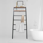 Solid Wood Decorative Ladder - Leaning Blanket Rack for Home Decor Black and Sweet Oak