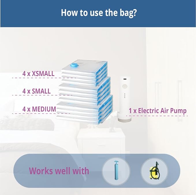 12 Pack Travel Space Saver Vacuum Storage Bags, Vacuum Seal Compression Bags for Clothes, Packing, Luggage, Blankets, Comfort