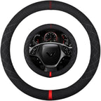 Suede Steering Wheel Cover,Compatible with Cadillac 2017 Corvette SuedeLeather Sport Non-Slip Wheel Cover Car Interior Accessories 15 inch for Man and Women