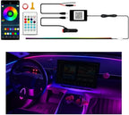 Ambient Lighting Car Led Lights Interior Kit with Wireless APP,43.3 inches Dream Color Acrylic Led Strips Lights for Car, 12V Fiber Optic Music Sync Neon Center Console Dashboard Interior Lights