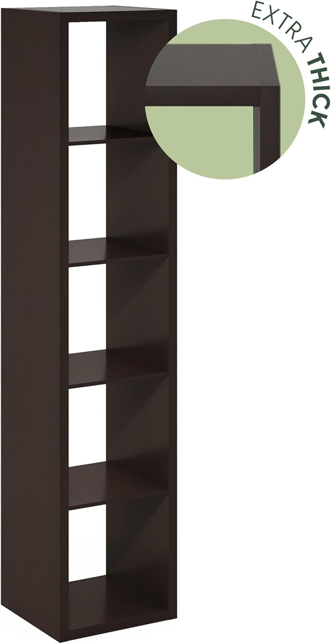 Furinno Cubicle Book Shelf, 5-Cube Bookshelf, Extra Thick Horizontally & Vertically Reversible Bookcase with Open Back, 14.6"