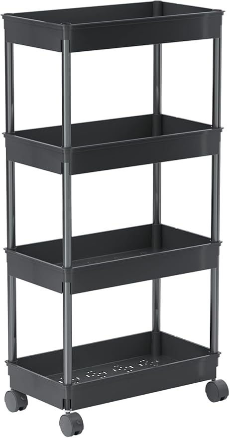 Sooyee 4 Tier Wide Storage Cart Mobile Shelving Unit Organizer Slide Out Storage Rolling Utility Cart Tower Rack for Kitchen 