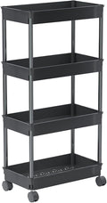 Sooyee 4 Tier Wide Storage Cart Mobile Shelving Unit Organizer Slide Out Storage Rolling Utility Cart Tower Rack for Kitchen 