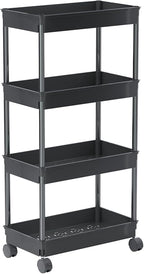Sooyee 4 Tier Wide Storage Cart Mobile Shelving Unit Organizer Slide Out Storage Rolling Utility Cart Tower Rack for Kitchen 