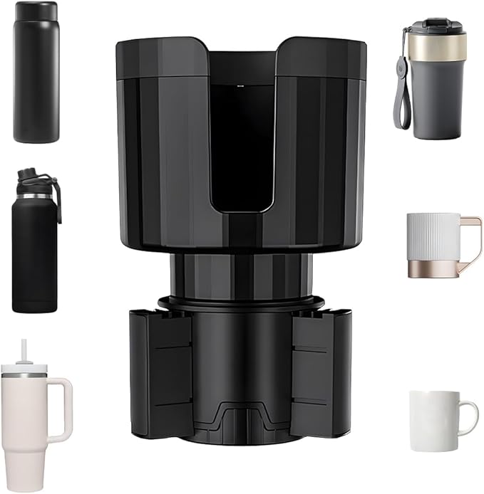 Yourkar Car Cup Holder Extender, Automotive Insert Cup Holder with Adjustable Base, Expandable Auto Adapter Accommodates Cups with Ears and Large Water Bottles, Car Accessories