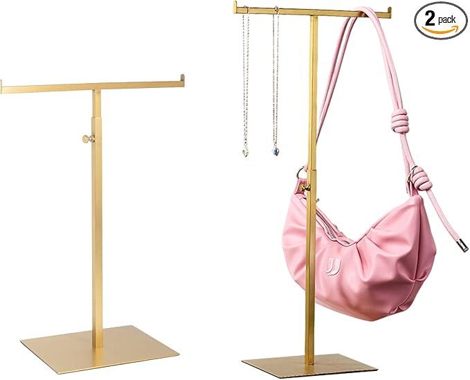 Purse Display Stand Jewelry Towers 2 Packs Stainless Steel Bag Stand Tabletop Adjustable Height Double Hook Hanging Jewelry S
