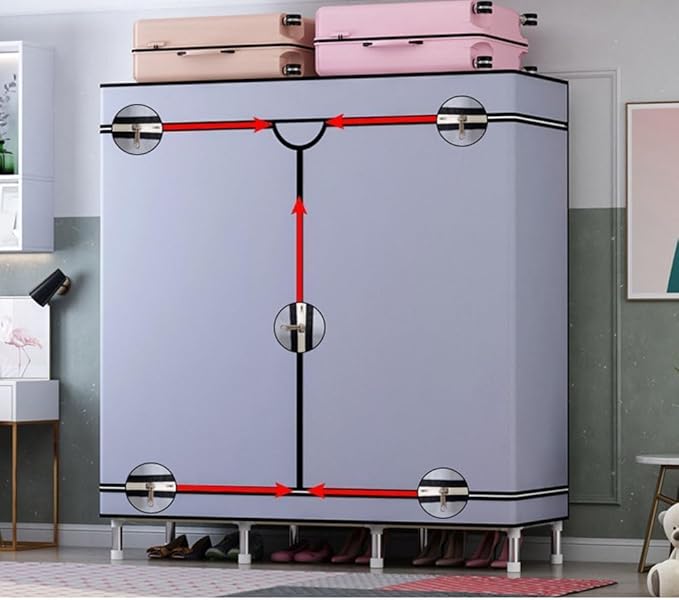 TIST Portable Folding Wardrobe, Stainless Steel, 128 cm x 45 cm x 166 cm, Pink, Bedroom