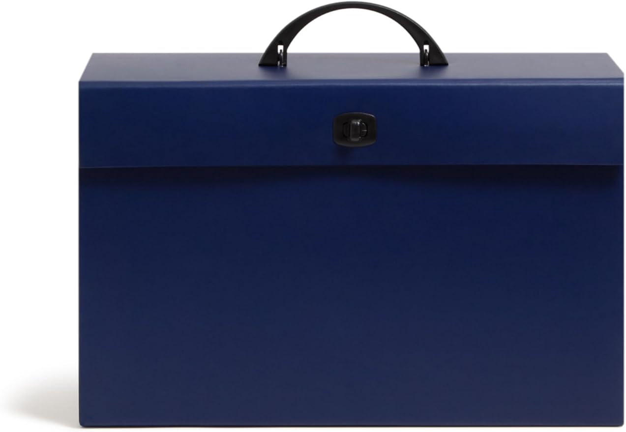 Smead Portable Expanding File Box, 19 Pockets, Blank Tabs, Printed Labels, Latch Closure, Legal Size, Blue (70806)