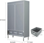 Portable Clothes Closet Rolling Door Wardrobe with Hanging Rack Non-Woven Fabric Storage Organizer with Three Drawer Boxes No