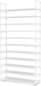 LANTEFUL 11 Tiers Tall Shoe Rack Holds 55 Pairs of Shoes with 18pcs Hooks Sturdy Wide Shoe Organizer Storage Free Standing Me