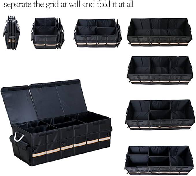 Tianle Car Trunk Organizer - Collapsible Trunk Organizer & Lid Foldable Cover Aluminium Alloy Handle Reflective Strip for