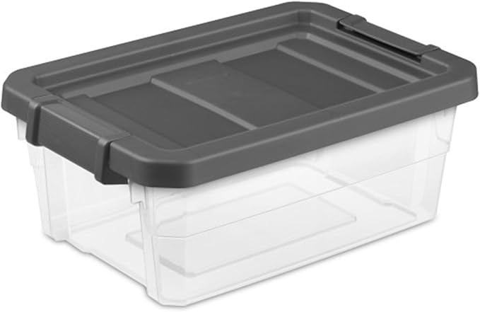 Sterilite 6-Pack Modular Stacker Box, Durable Clear Plastic Storage Bins with Latching Lids, 16 Quart - Stackable Organizing 