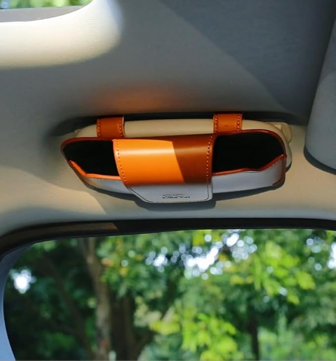 Car Sunglasses Holder for Car Visor Vegan Leather Auto Eyeglass Case with Clip Automotive Interior Visor Accessories