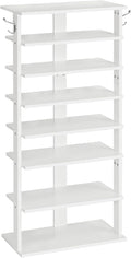 HOOBRO Vertical Shoe Rack, 8 Tier Wooden Shoe Storage Organizer with Hooks, Narrow Shoe Tower for 16 Pairs, Space Saving, for