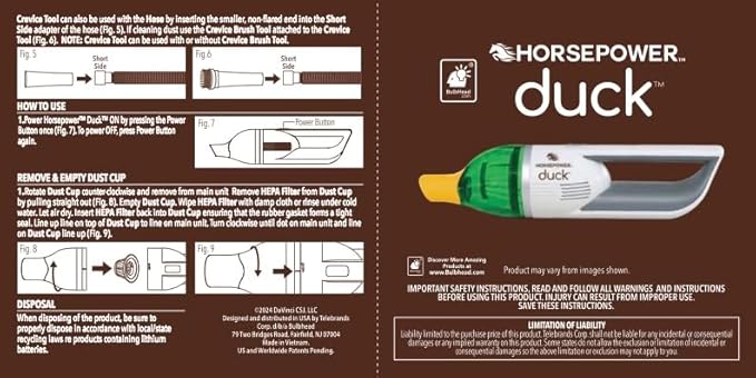 Horsepower Duck Compact Cordless Vacuum, Ultra-Powerful Upgraded Battery for Extra-Long Run Time, AS SEEN ON TV, Strong Sucti