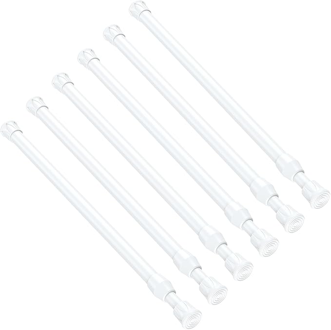 6PCS Small Tension Curtain Rod 8 to12.5Inch,White Short Curtain Rods No Drilling,Loaded Expandable Spring Curtain Rods for Wi