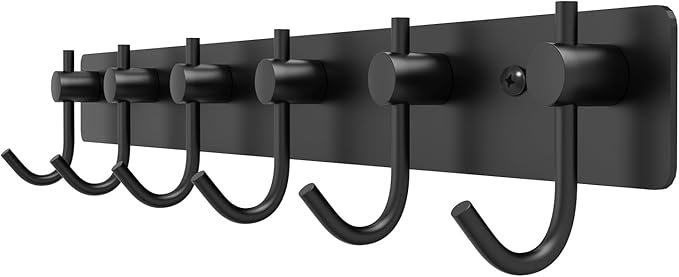 VAEHOLD Wall Hooks for Hanging, Black Coat Rack Wall Mount with 6 Coat Hooks, Towel Hanger, Hat Hooks, Robes Hook in Bathroom
