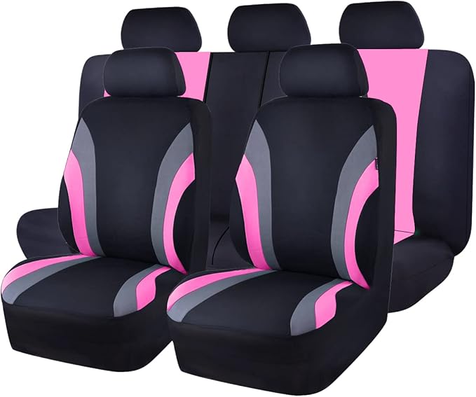 CAR PASS Line Rider Sporty Cloth 11PCS Universal Fit Car Seat Cover -100% Breathable with 5mm Composite Sponge Inside,Airbag 