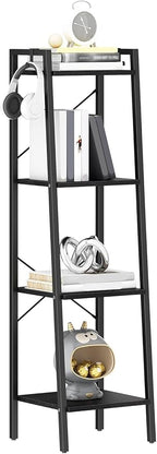 Hzuaneri Ladder Shelf, Bookshelf Bookcase, Freestanding Corner Storage Shelve with 2 Hooks for Home Office, Living Room, Kitc