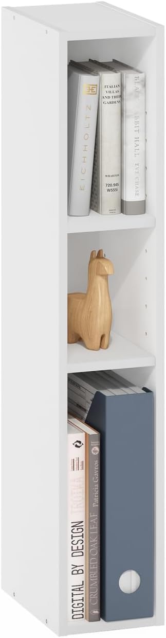 Furinno Fulda Book Shelf, 3-Tier Narrow Bookshelf, Bookcase with 6-in Width Storage Shelf, 9.3 x 5.9 x 31.5, for Living Room,