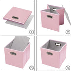 PRANDOM Leather Foldable Cube Storage Bins 13x13 inch [4-Pack] Fabric Storage Baskets Cubes Drawer with Cotton Handles Organi