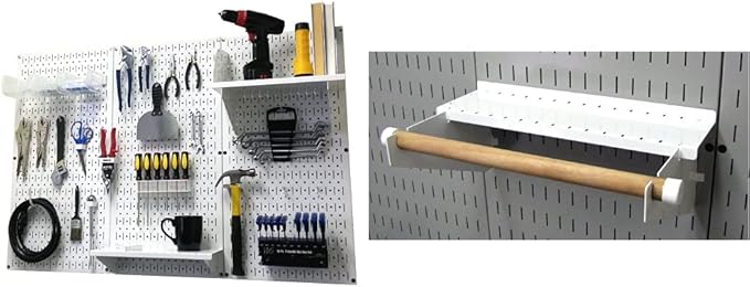 Wall Control Pegboard Organizer 4 ft. Metal Pegboard Standard Tool Storage Kit & Pegboard Paper Towel Holder and Dowel Rod Pe