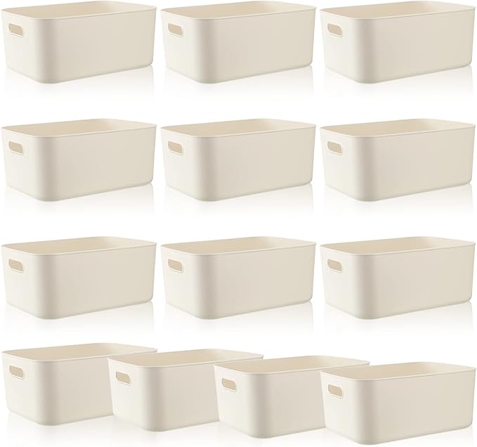 Zopeal Plastic Storage Bins 10 Pcs White Pantry Organizer Bins Small Baskets Storage Containers for Home Kitchen (14 x 10.5 x