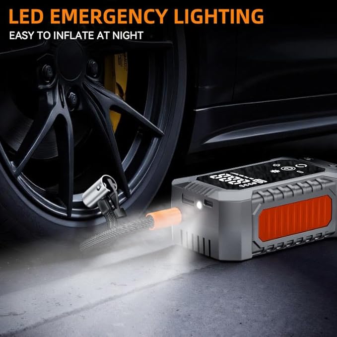 Cordless Tire Inflator Portable Air Compressor - 3600mAh Rechargeable Car Tire Pump with Digital Pressure Gauge, LED Light, Auto Shut Off, Dual Power Source for Car, Motorcycle, Bicycle, Balls